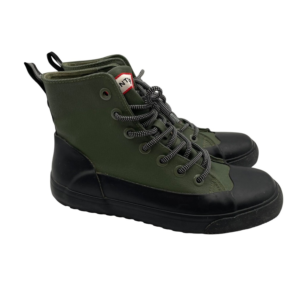 Hunter Target Rain Boots Olive Green Canvas Rubber High Top Mens 6 Womens 8 Gorp